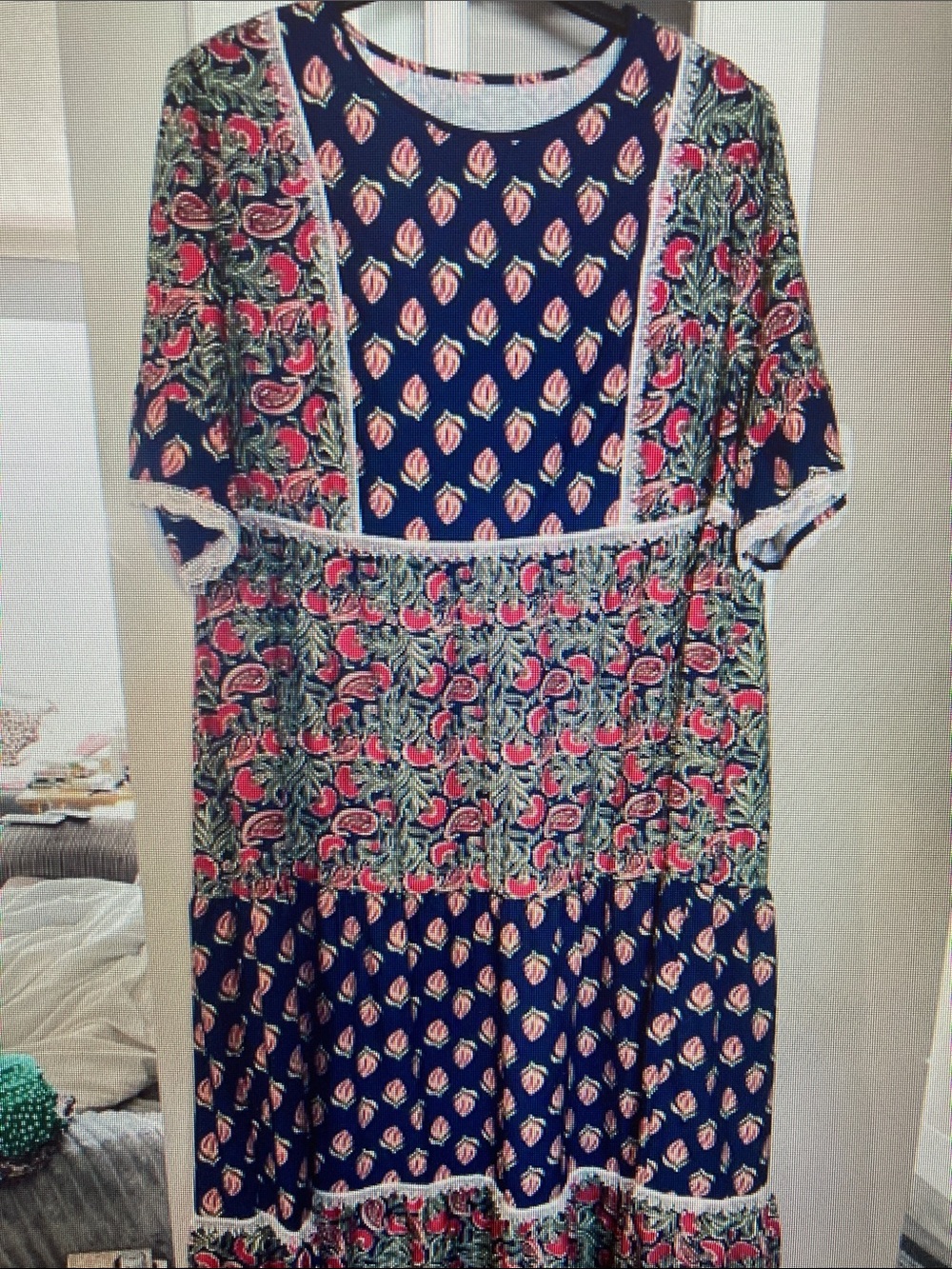 Bohemian Floral Patchwork Maxi Dress - Navy & Pink